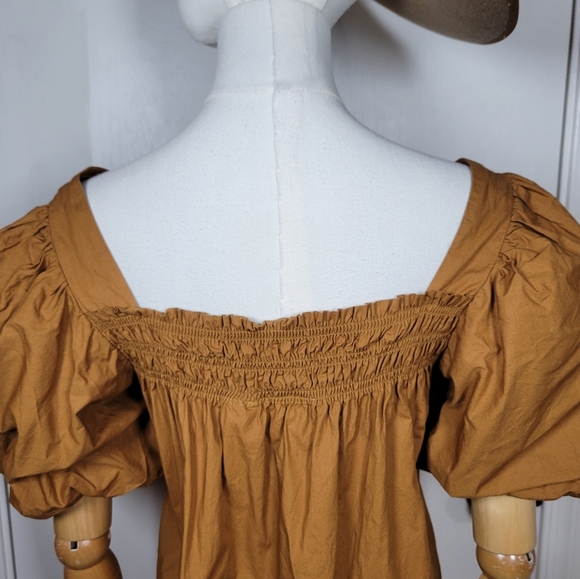 Maeve by Anthropologie Puff Sleeve Smocked Blouse Mustard Size Small 100% Cotton - Picture 6 of 8